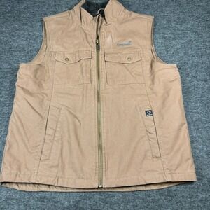 Dri Duck Graybar Work Vest Quilted‎ Lined Tan Canvas Full Zip Pockets Mens